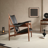 Fauteuil de salon au design rétro minimaliste, style médiéval, en cuir rembourré, avec structure en bois massif de frêne, pour salon ou bureau