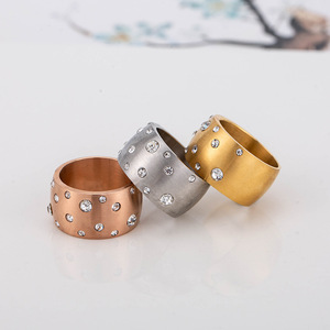 yunnique Men's Wide Band <b>Ring</b> Gold Plated <b>Titanium</b> Steel Pave Setting Star Pattern Jewelry Gift - Product Image 2