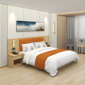 ชุดเฟอร์นิเจอร์ห้องนอนโรงแรมพร้อมโครงเตียงไม้ MDF ที่ปรับแต่งได้ ที่นอน และชุดเครื่องนอน สำหรับโรงแรมและรีสอร์ทระดับ 3 ดาว ซื้อจำนวนมาก - Product Image 1