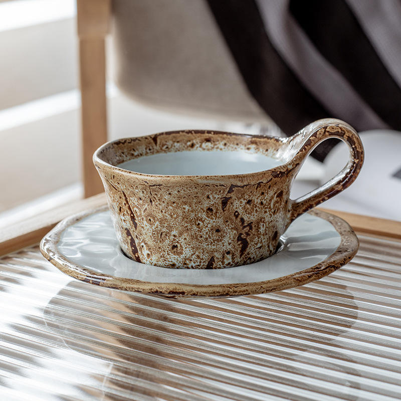 Light blue leopard print kiln-fired cups and saucers