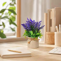 Lot de 6 mini-plantes artificielles en pot de 19 cm – Bonsaïs en plastique PE avec pots en céramique enveloppés de corde pour la décoration de bureau et de la maison
