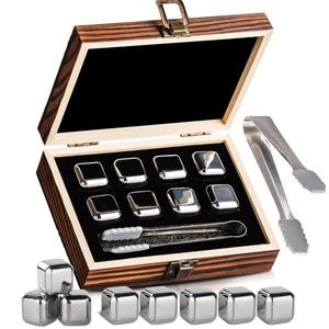 Venta Directa de Fábrica: Juego de 8 Cubos de Hielo de Acero Inoxidable 304 de Enfriamiento Rápido, Bolas Metálicas Reciclables para Whisky y Cerveza - Product Image 1