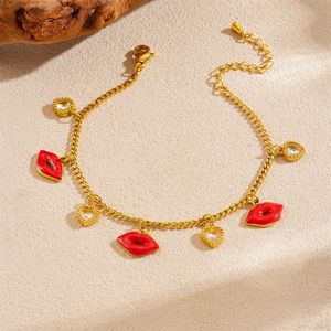 Fashion Charm Bracelets Stainless Steel Gold Tone Butterfly Flower Lip Pendant Women's Jewelry Gift Accessory - Product Image 2