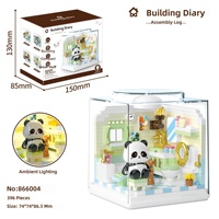 Mainan Blok Bangunan Plastik WF Panda, Set Mikro-Piece Edukatif, Puzzle Perakitan, Lampu Berkedip, Pajangan Adegan Dapur Kamar Tidur