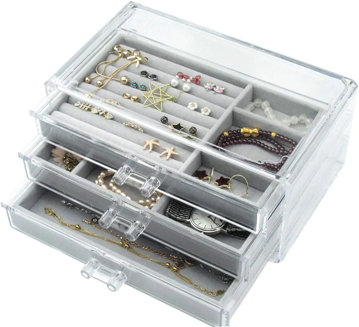Klare Acryl Samt Schmuck Aufbewahrung sbox und Ohrring Ringe Halskette Display Acryl Schmuck Aufbewahrung sbox