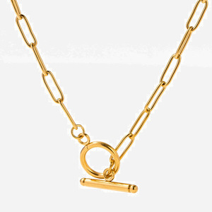 <b>Thick</b> Chain Electroplated 18K Gold Stainless Steel Necklace Paperclip Link OT Buckle Geometric Design Party Fashion Jewelry - Product Image 1