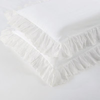 Parure de lit en coton 200 fils, style français romantique, avec volants blancs, douce pour la peau, comprenant housse de couette, drap et taies d'oreiller (quatre pièces)