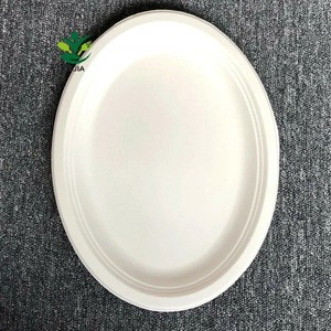 Özelleştirilmiş hizmet mevcut 100% Compostable 10 inç <span class=keywords><strong>Oval</strong></span> çanak tabaklar şeker kamışı Bagasse yapılır