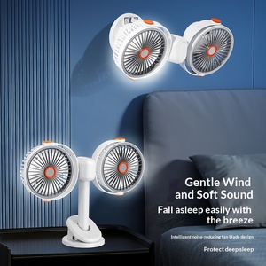 Ventilateur oscillant de bureau <span class=keywords><strong>à</strong></span> double tête, USB, 1200 mAh, rechargeable, portable, rotation automatique, ventilateur de refroidissement <span class=keywords><strong>à</strong></span> clipser sur table ou <span class=keywords><strong>mur</strong></span> - Product Image 3
