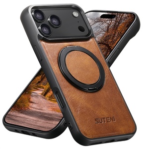 เคสโทรศัพท์สำหรับ iPhone 17 รองรับการชาร์จไร้สาย พร้อมแม่เหล็กดูดติดแน่น ฐานหมุนได้ 360 องศา วงแหวนยึด และวัสดุหนัง - Product Image 2
