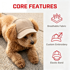 Casquette de soleil personnalisée pour chien avec trous pour les oreilles, casquette de baseball en velours côtelé personnalisée pour chiens et chats de petite, moyenne et grande taille - Product Image 2