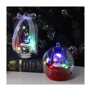Tabletop Musical LED Ornamentos Natal Resina rotativa personagens festivos globo de neve com luz
