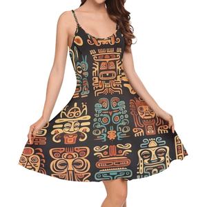 Vente en gros de robes sexy pour femmes personnalisées, jupes courtes imprimées de style tribal motif <span class=keywords><strong>aztèque</strong></span> vague <span class=keywords><strong>tatouage</strong></span> sans manches - Product Image 4