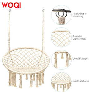 Silla Colgante Redonda Hecha a Mano Woqi, Color Blanco Hueso, Estilo Bohemio, Silla Columpio de Jardín, Capacidad de 150 kg, Mimbre de Ratán, Uso en Interiores y Exteriores - Product Image 5