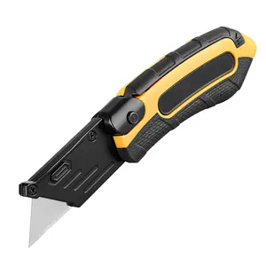 סכין חותך סכין כיס מתקפלת פלדת פחמן מקצועית כבדה עם ידית סגסוגת אבץ TPR גומי פלדת להב קליפ חגורת