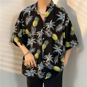 Camicia da uomo con motivo a manica corta da uomo in cotone Rayon Casual con fiori e frutta da viaggio vacanza con logo personalizzato alla moda per uomo - Product Image 2