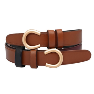 Ceinture en cuir véritable double face 2,8 cm avec boucle ovale pour femmes et hommes, tendance - Product Image 2