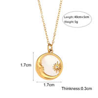 Zyo Bijoux Zircon Soleil Lune Nacre Shell Design Collier Pendentif En Or Plaqué Or 18k En Acier Inoxydable Collier Femme