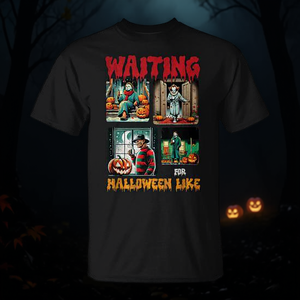 T-shirt « Waiting For Halloween Like Killers » avec scène de film d'horreur - Product Image 3