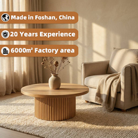 Wabi-Sabi Moderner Vertikaler Gerillter Eichen-Couchtisch Umweltfreundliches Massivholz Runder Wohnzimmer-Möbel