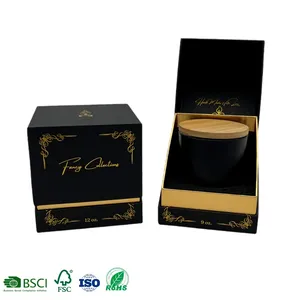 Produsen kotak lilin parfum kerajinan persegi panjang unik kemasan lilin hitam karton keras mewah untuk hadiah