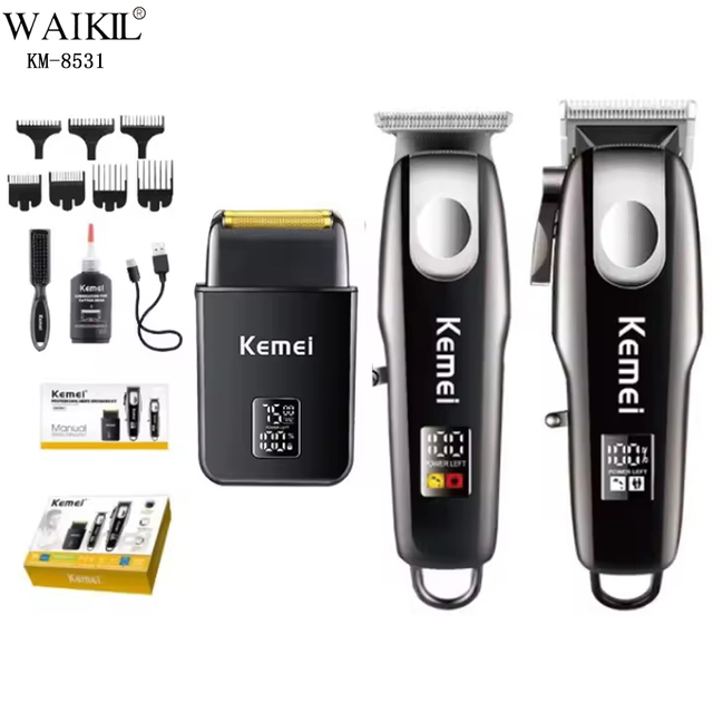 Kemei Max Km-8531 2 Best Quality Hair Clipper 1 Electric Razor 3in1 Luxury Barber Hair Cutting Machine Kits DLC Blade Fast Motor