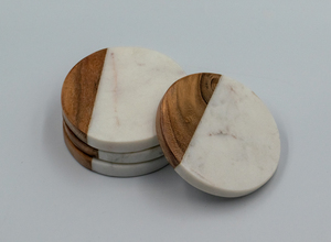 High quality <b>wood</b> and marble cup coaster shiny polished for <b>desktop</b> coaster tea cup wooden marble coaster for sale - Product Image 3