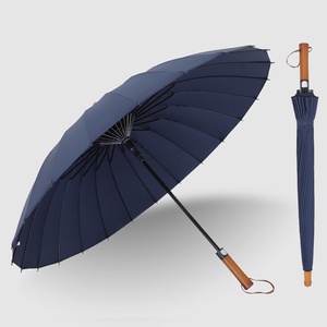 Auto Open Rain 24 Ribs Wooden Handle Windproof Waterproof Pongee Fabric Business Gifts Custom logo Stick Straight <b>Umbrella</b> - Product Image 1