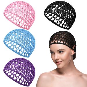 SOLPOP <span class=keywords><strong>Filet</strong></span> à <span class=keywords><strong>cheveux</strong></span> en maille crochetée en rayonne, bonnet snood épais et court pour femme, couvre-chignon, ornement pour dormir - Product Image 1