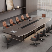 Ensemble de table de conférence moderne de luxe en bois avec cadre métallique, chaises de bureau pour réunion, mobilier de salle de conseil d'administration pour 12 personnes