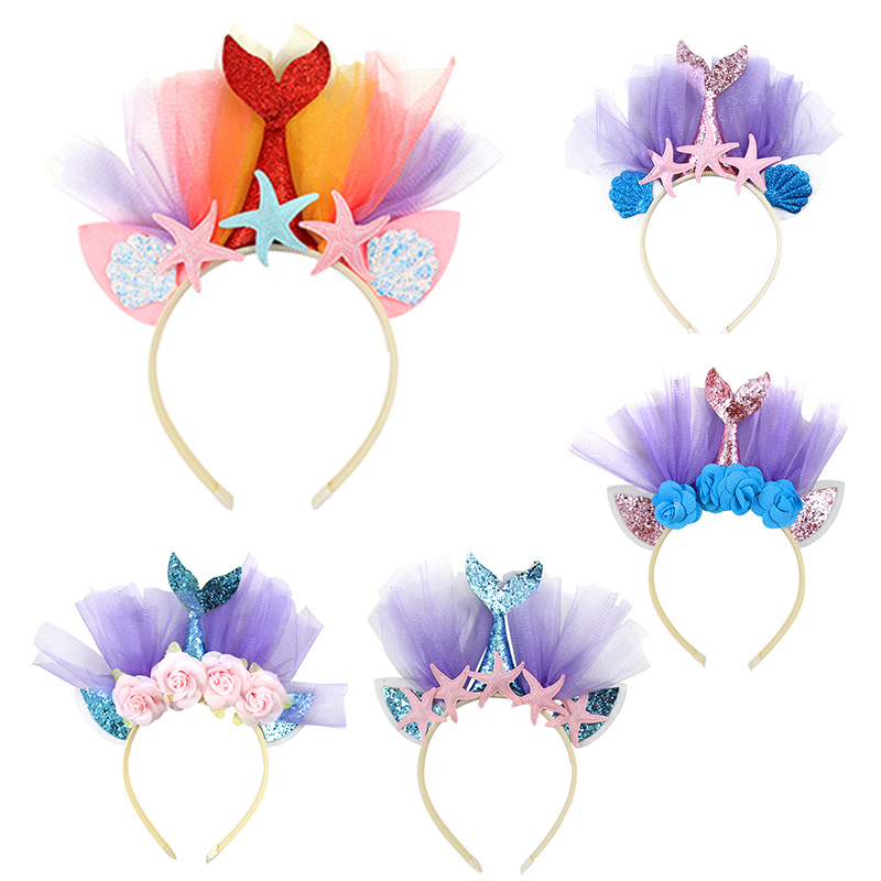 Fascia per capelli con coda di sirena glitterata per ragazze fascia per