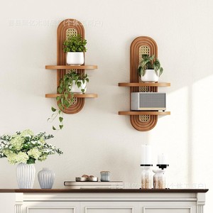 Étagère murale bohème en bois ovale à 2 niveaux, porte-plantes suspendu, décoration pour l'intérieur de la maison - Product Image 2