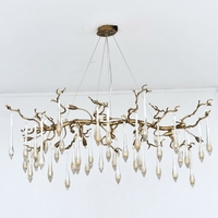 Lustre sur mesure en cuivre massif avec cristaux, grand lustre artistique pour villa, hôtel, hall
