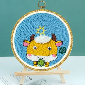 Handmade Punch Needle Kit para Adultos Com Padrões Do Zodíaco Chinês Boi para Decoração De Casa ou Presente Em Tecido De Algodão - Product Image 1