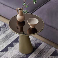 Meubles de salon de luxe pour la maison, table d'appoint ronde en fibre de verre avec plateau en verre trempé, table basse pour le salon