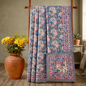 Indigo Floral Cotton Dohar Reversible <b>Quilt</b> Cover Printed Bedspread <b>Double</b> Sided Home Use - Product Image 3
