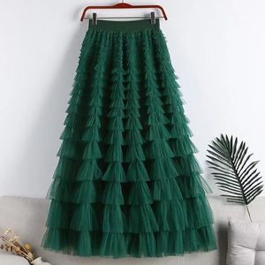 <span class=keywords><strong>Jupe</strong></span> <span class=keywords><strong>longue</strong></span> évasée en tulle à taille empire avec coutures en maille et élasticité élevée, style 'Sweet Cake', Nouvelle collection Printemps Été Automne Hiver 2025 - Product Image 2