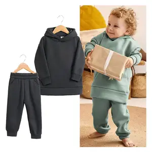 2 3 4 5 6 Year Old Blank Solid Lil Suit Child Lining Fleece Hoodie Set Warm Baby Girl Winter Clothes Thick Toddler Boys Clothing