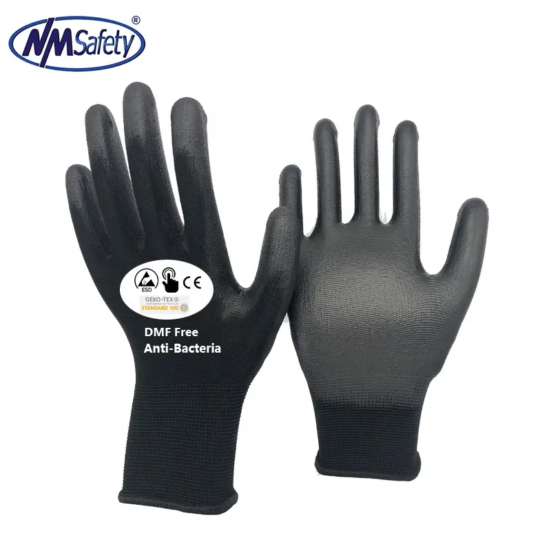 NMSAFETY PU manteau DMF gratuit ESD écran tactile gants de travail en tricot Logo gants de sécurité de haute qualité Construction gants à main électriques