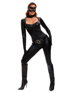 Costume de cosplay <span class=keywords><strong>Catwoman</strong></span> noir pour femme, taille plus, pour fête d'Halloween, tenue de club ouverte - Product Image 2