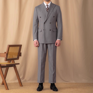 Ensemble de costume vintage britannique rayé croisé <span class=keywords><strong>chic</strong></span> gris anthracite – Veste et pantalon pour homme, idéal pour les occasions professionnelles et formelles - Product Image 1