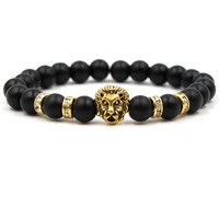Bracelet en pierre de lave plaqué or pour homme, fermoir tête de lion, entretoise en strass, perles naturelles, bijou de mode de luxe, cadeau de mariage
