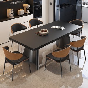 Juego de <span class=keywords><strong>Mesa</strong></span> y <span class=keywords><strong>Sillas</strong></span> de Comedor Rectangular Minimalista Italiano, Negro Puro, Losas de Roca Colgantes Engrosadas - Product Image 2