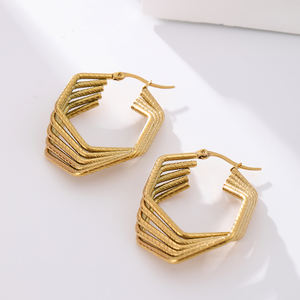 Ensemble de bijoux de créateurs tendance, boucles d'oreilles créoles en acier inoxydable plaqué or 18 carats, imperméables, pour femmes - Product Image 3