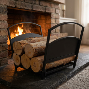 Modern Black Metal <b>Log</b> <b>Holder</b> With Curved Handles For Fireplace Wood Storage - Product Image 4