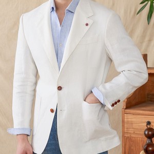 <span class=keywords><strong>Blazer</strong></span> Classico da <span class=keywords><strong>Uomo</strong></span> in Lino 100% per l'Estate, Giacca Casual Leggera Sfoderata Traspirante a Due <span class=keywords><strong>Bottoni</strong></span> Monopetto - Product Image 4