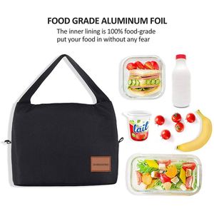 Aluminum Foil Insulated <b>Black</b> <b>Lunch</b> Box <b>Bags</b> for Women Men Reusable Meal Container Zipper Closure Portable Adult Cooler Bento - Product Image 5