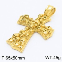 Collier Pendentif Chrétien Vintage Croix Crâne en Acier Inoxydable Plaqué Or 18K avec Chaîne Torsadée, Style Gothique Biker Punk, Bijou Cadeau