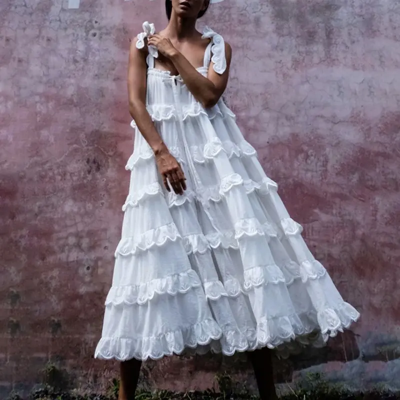 Ropa Para Dama2022秋の新しいシーサイドホリデースタイルスカート女性ソリッドレディサスペンダーコットンパフィーフェアリードレス