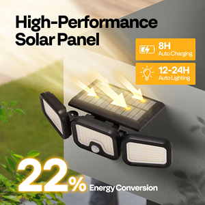 Lampes solaires d'extérieur avec télécommande, 3 têtes, détecteur de mouvement, étanches IP65, éclairage mural à large angle de 270° avec 3 modes - Product Image 3